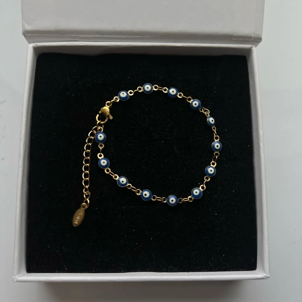 Gold Blue Evil Eye Bracelet